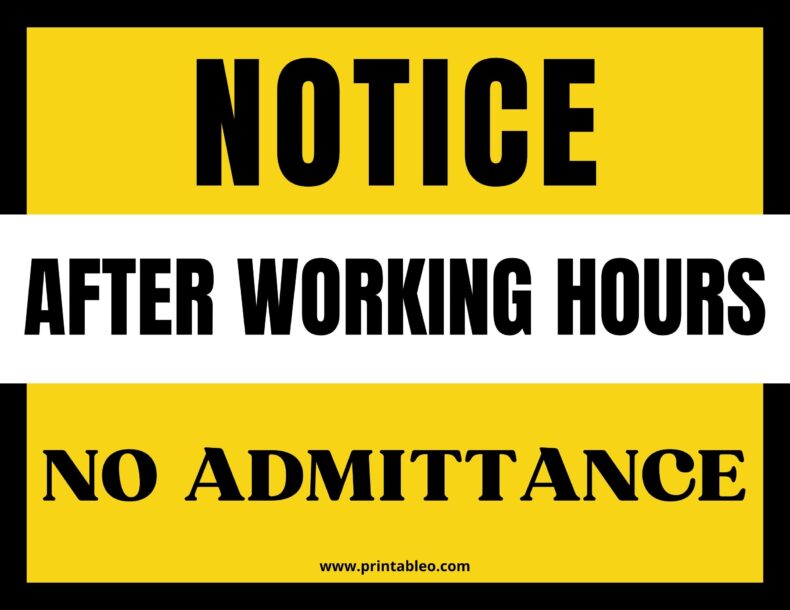 After Working Hours-No Admittance Sign Template