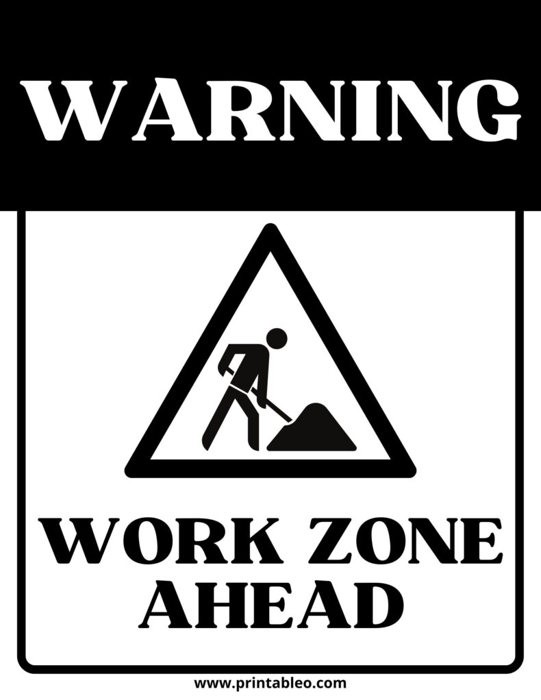 Black And White Work Zone Ahead Sign