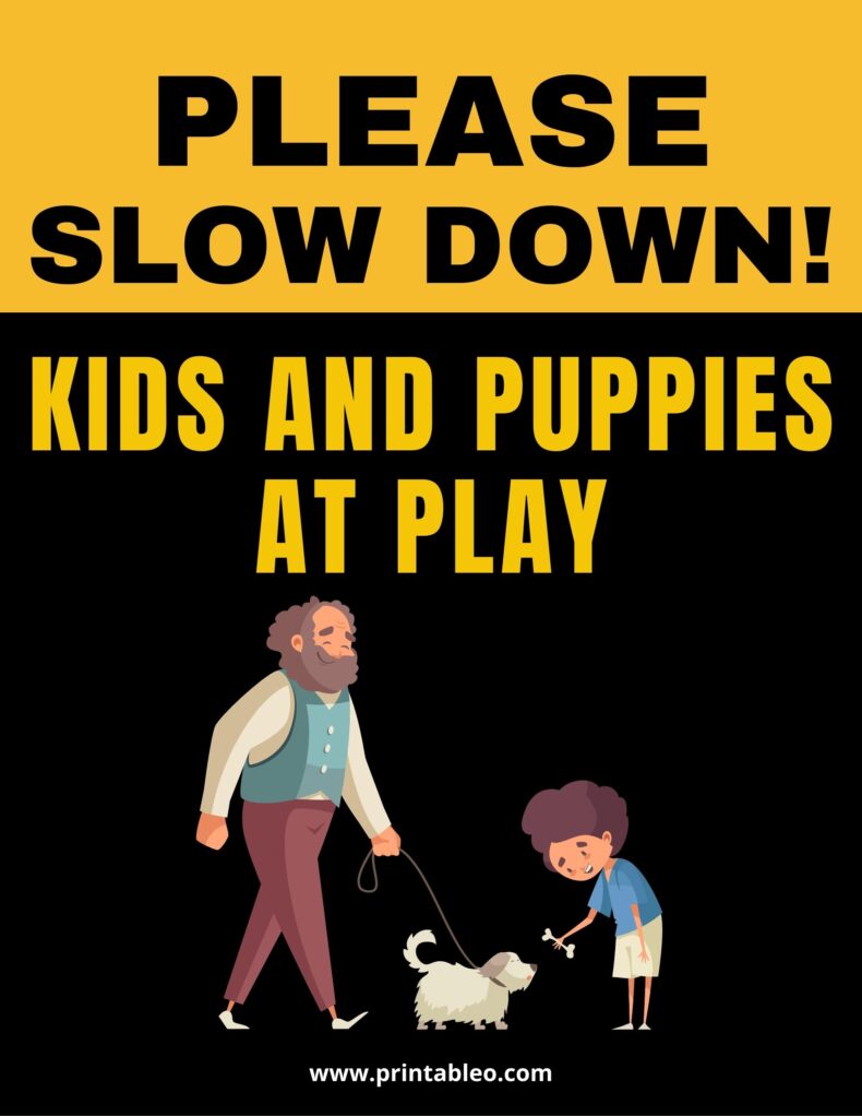 Slow Sign Children And Puppies At Play