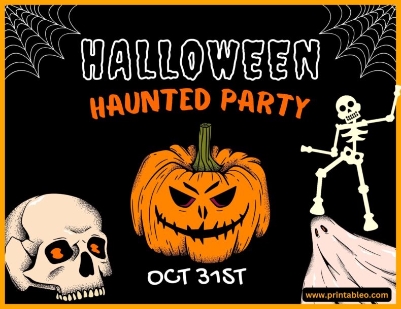 Black Halloween Haunted Party Sign
