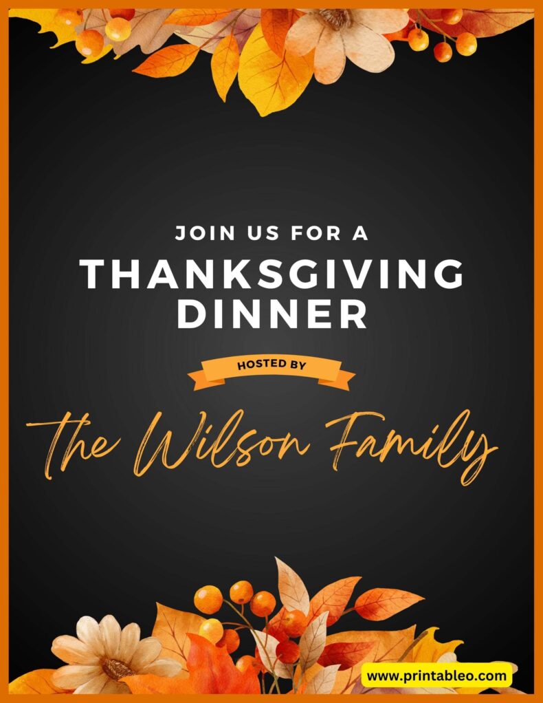 Black and Orange Surname Thanksgiving Dinner Sign