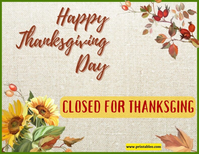 Closed For Thanksgiving Day Sign