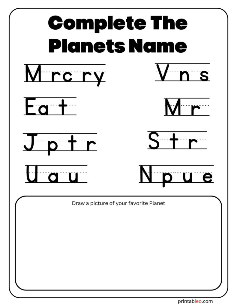 Complete The Planets Name Worksheet