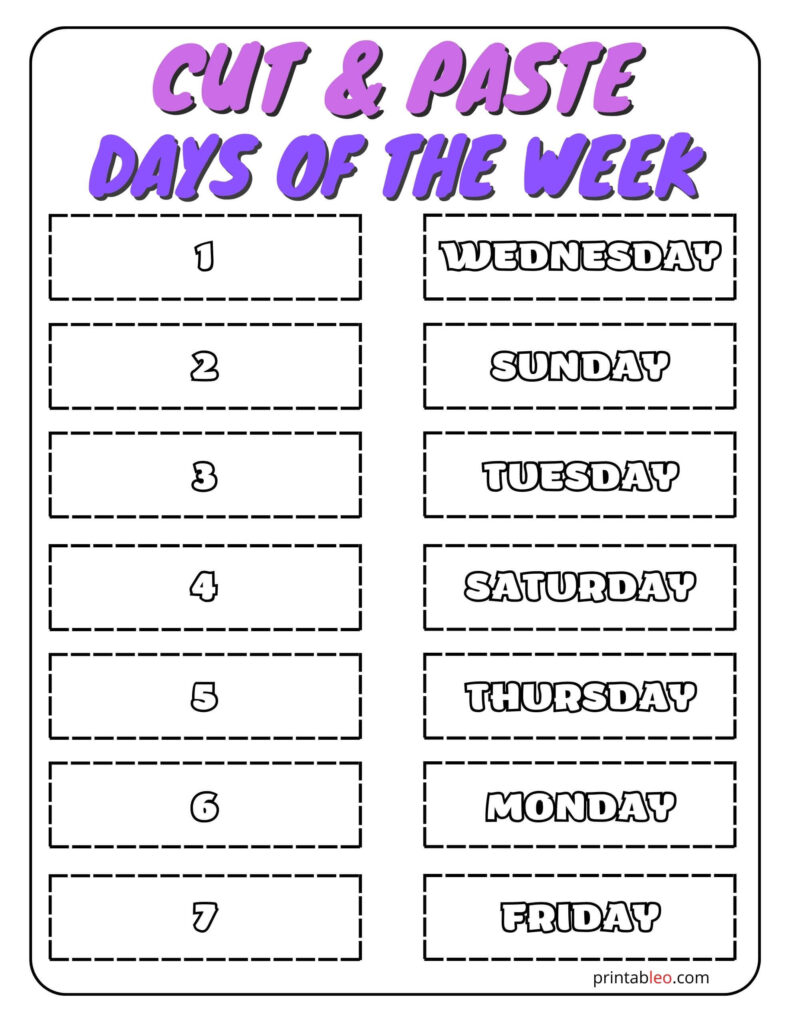 Cut _ Paste Days Of The Week Worksheet