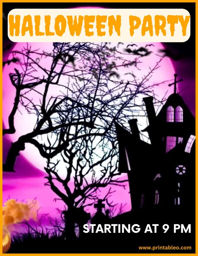 Dark Purple Halloween Party Starting Hour Signs