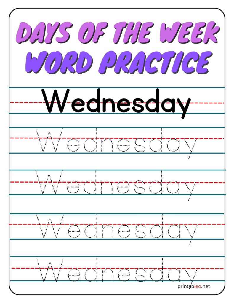 Days Of The Week Wednesday Word Practice Worksheet