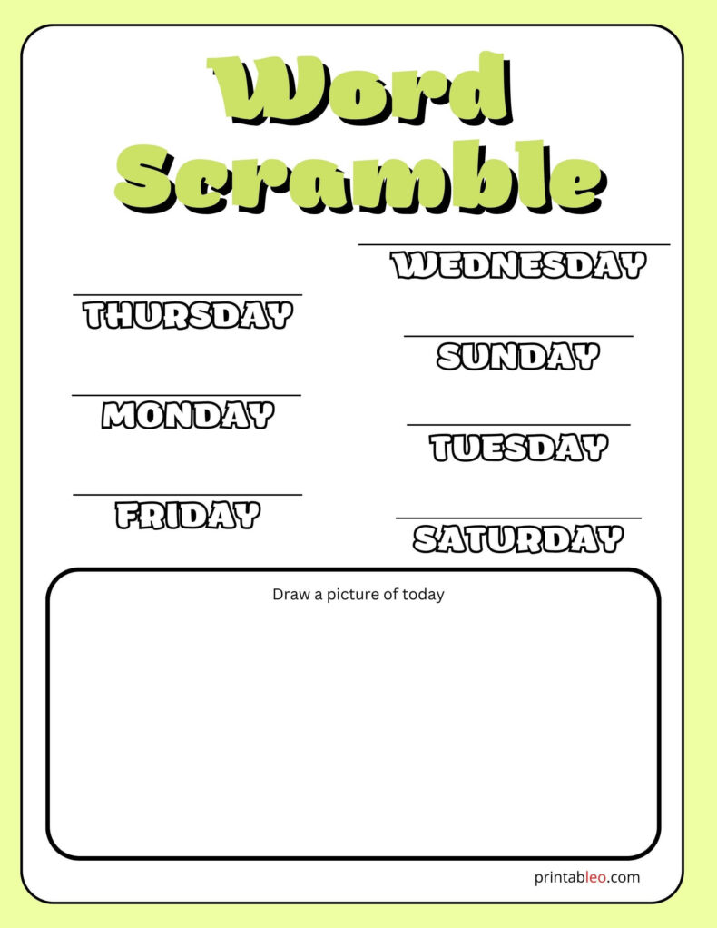 Days Of The Week Worksheet For Kids
