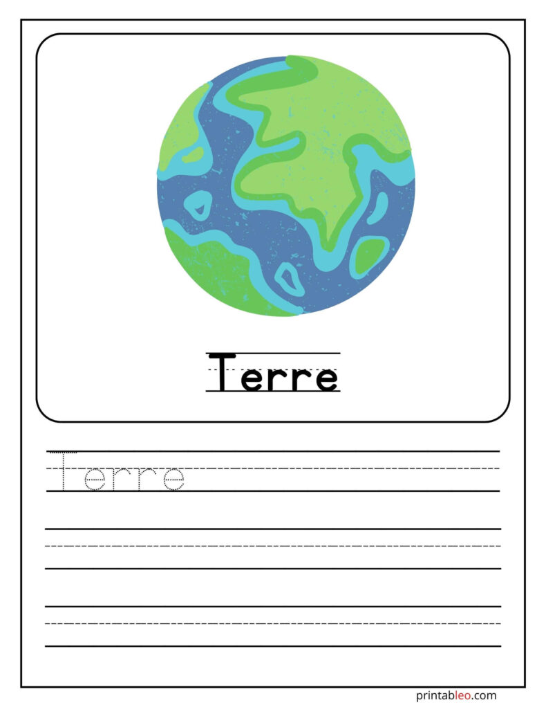 Earth Planet Name Practice in French Language Worksheet