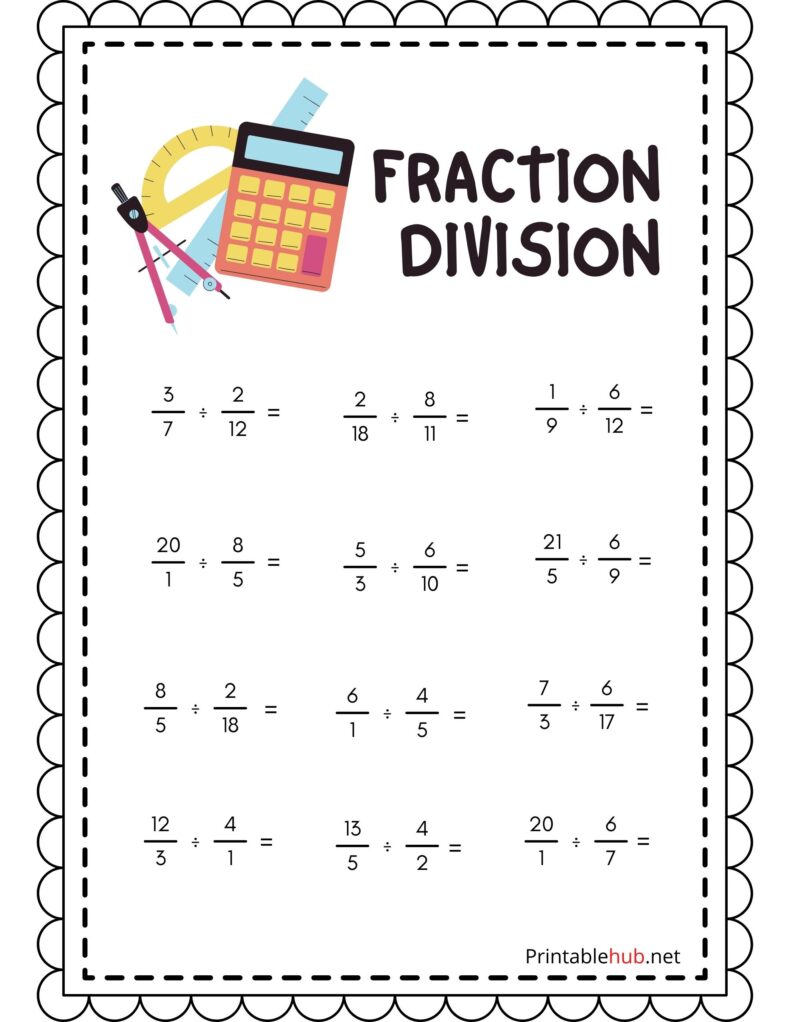 Fraction Division Worksheet PDF