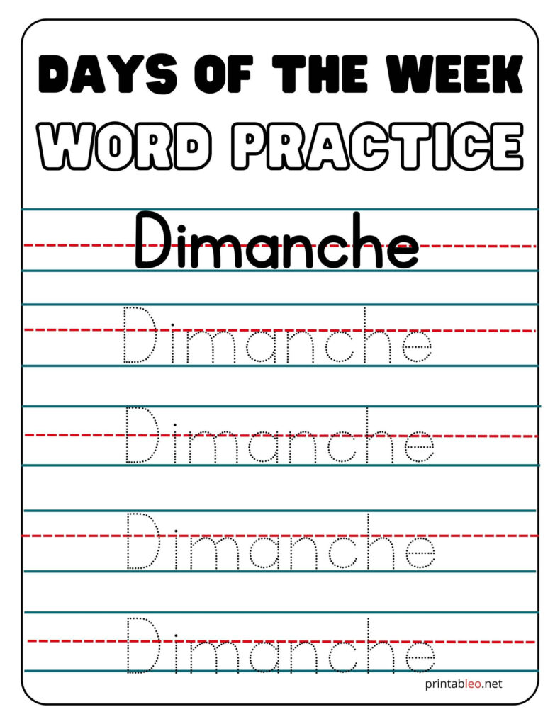 French Days Of The Week Sunday Worksheet