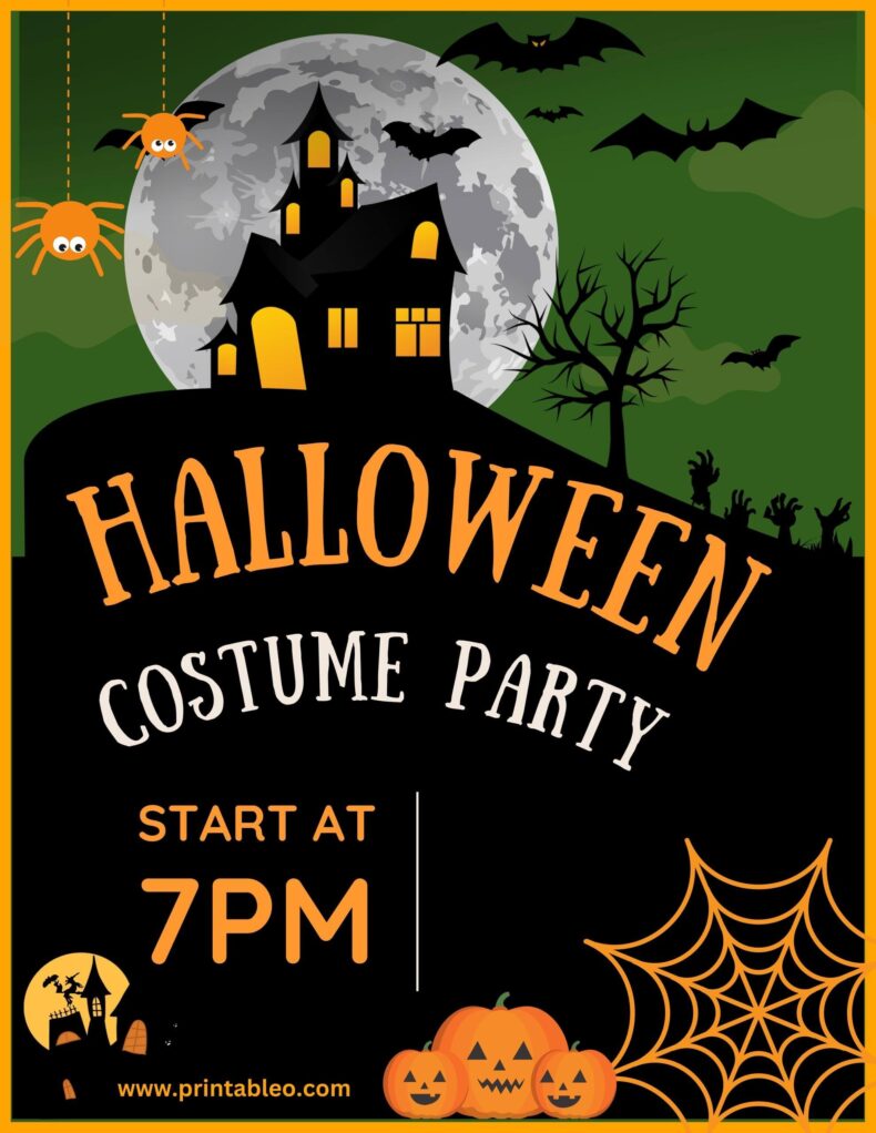 Green And Black Halloween Costume Party Sign