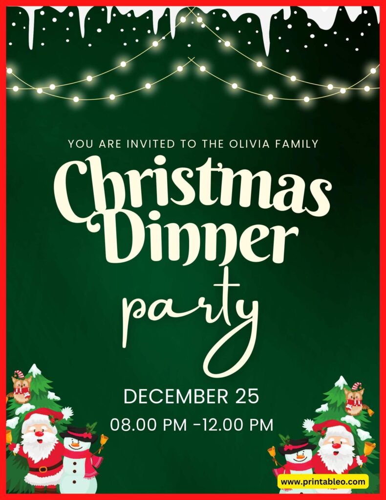 Green Christmas Dinner Party Invitation Sign