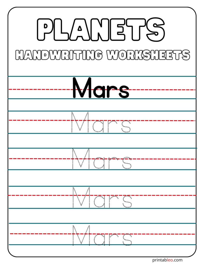 Mars Handwriting Worksheets