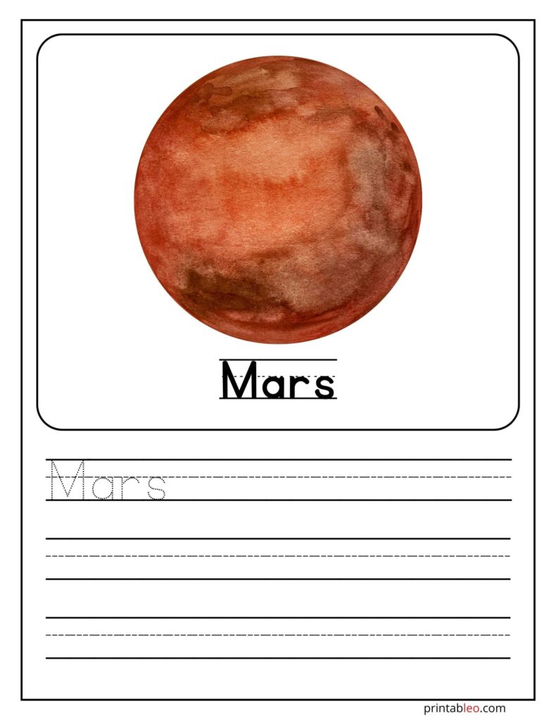 Mars Planet Name Practice in French Language Worksheet