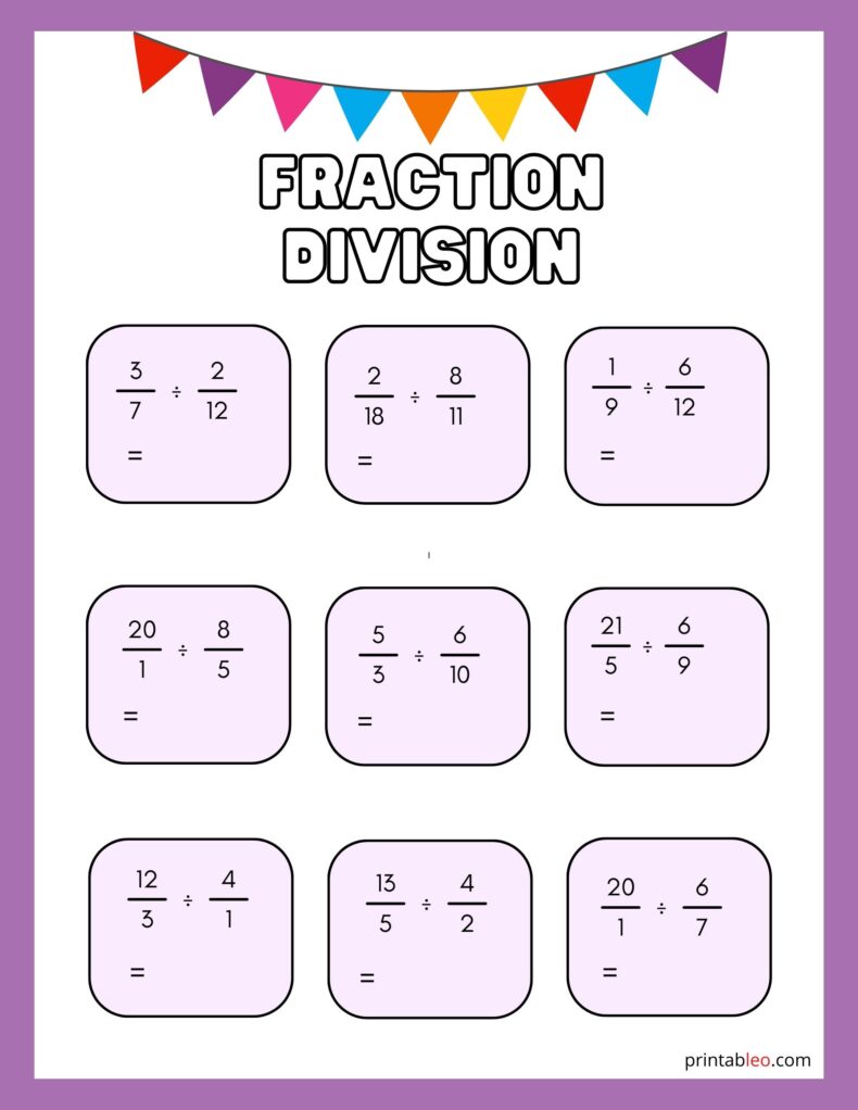 Printable Fractions To Division Worksheets