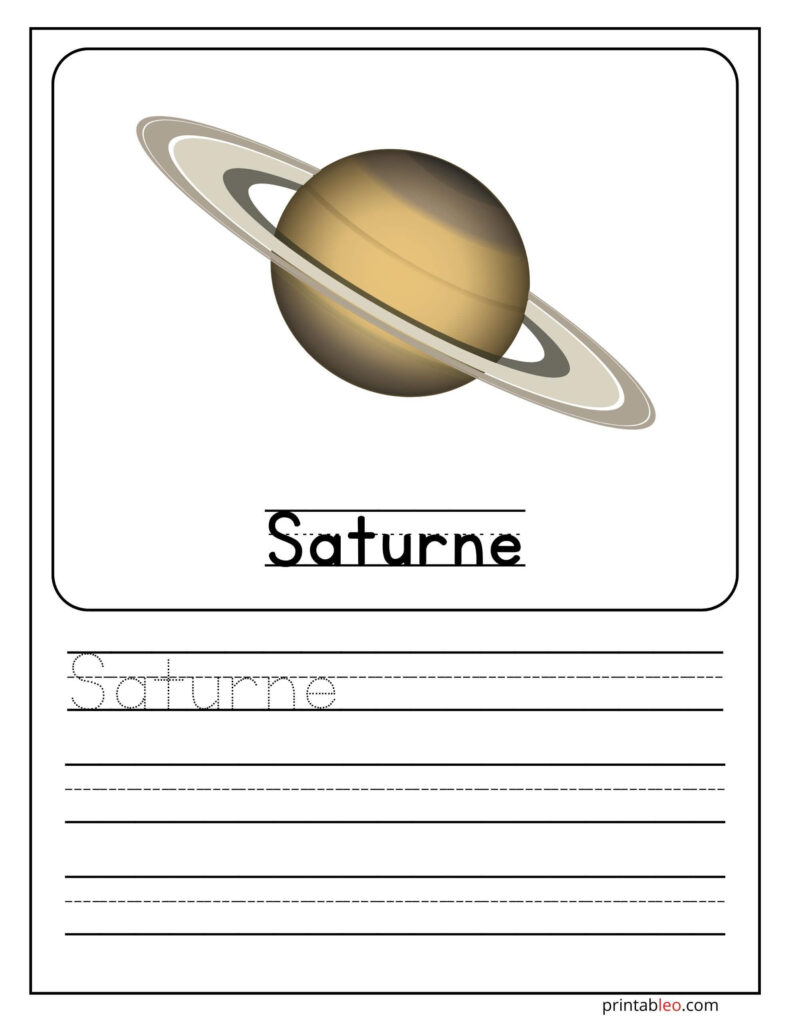 Saturn Planet Name Practice in French Language Worksheet