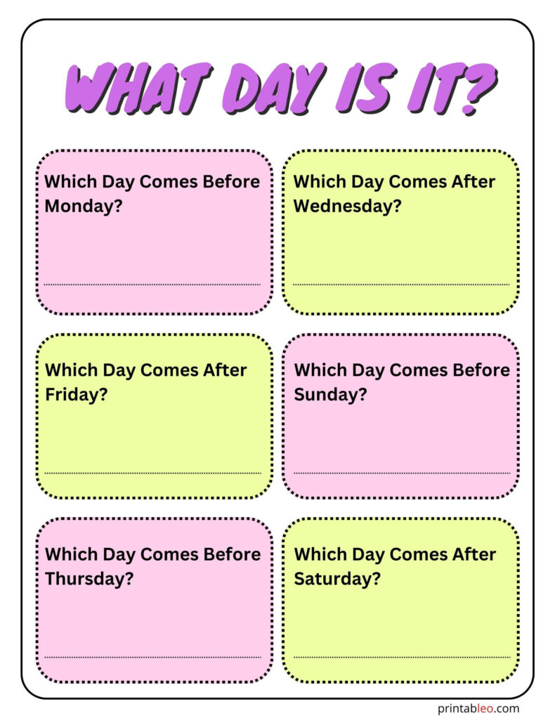 Days Of The Weeks Printable Worksheets Printableo Com