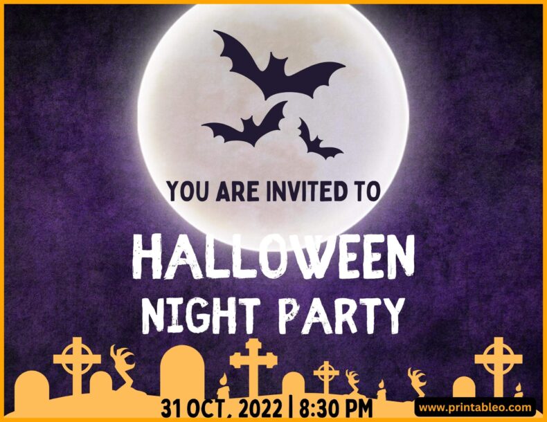 White and Purple Modern Halloween Night Party Invitation Sign