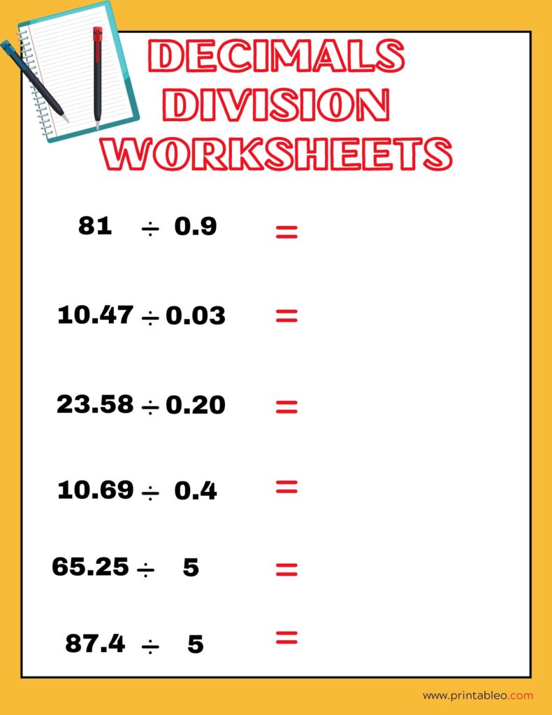 Division By Decimals Worksheets sixth Grade