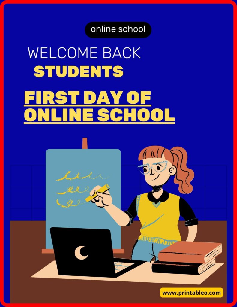 First Day Of Online School Signs