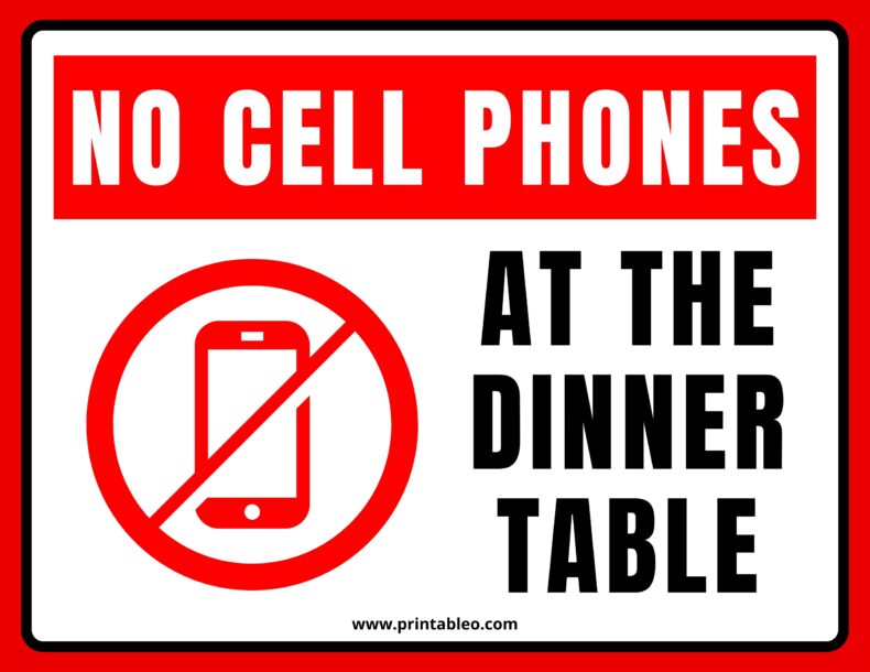 No Cell Phones At The Dinner Table Sign