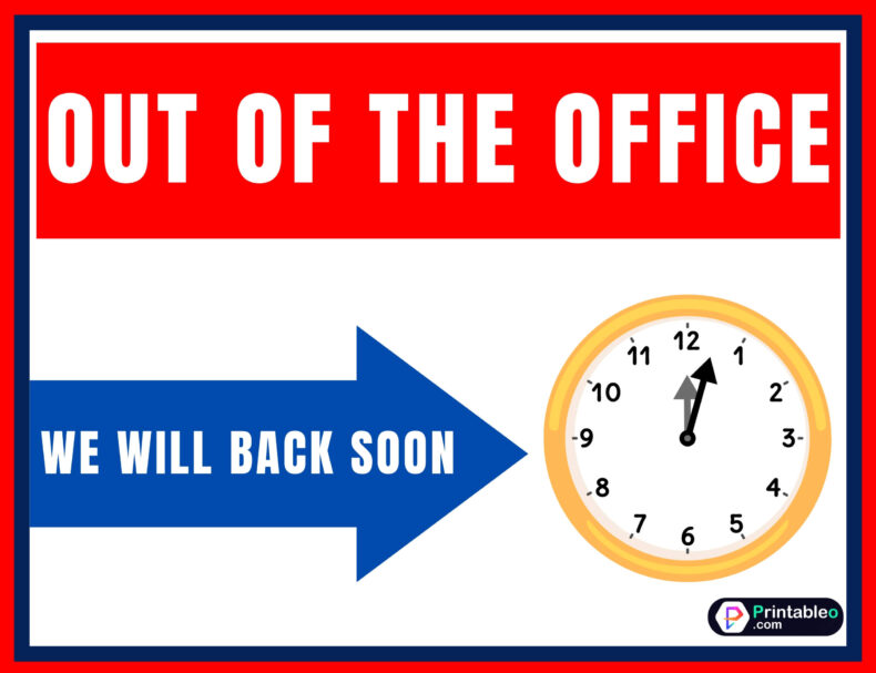 Out Of The Office Clock Sign