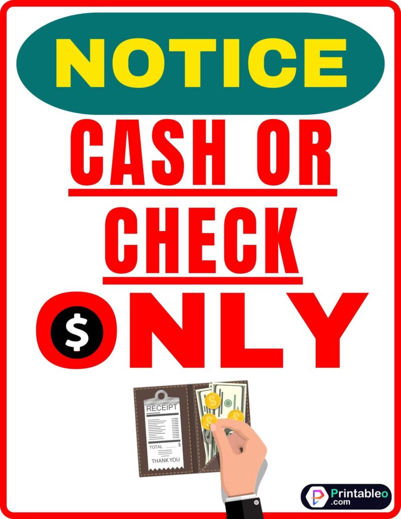 Cash Or Check Only Sign