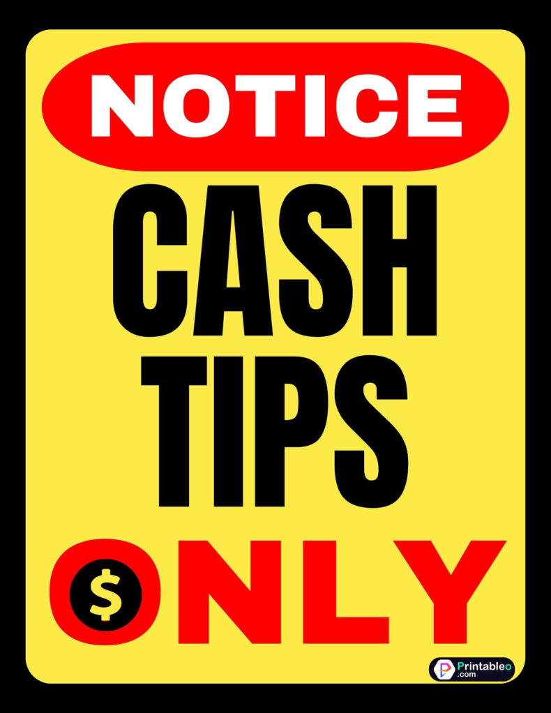 Cash Tips Only Sign