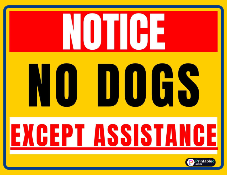 No Dogs Except Assistance Dogs Sign