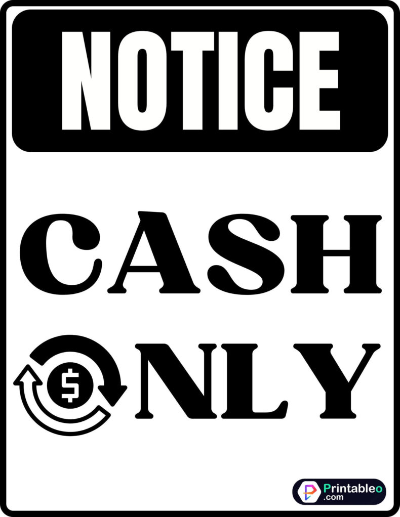 Printable Cash Only Sign