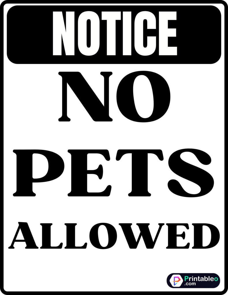 Printable No Pets allowed sign