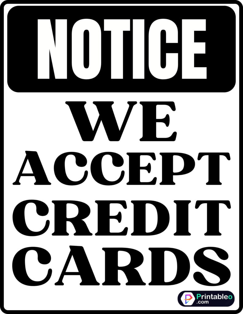 Printable We Accept Credit Cards Signs