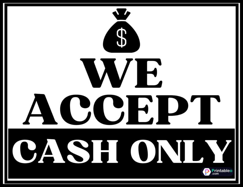 We Accept Cash Credit card Sign