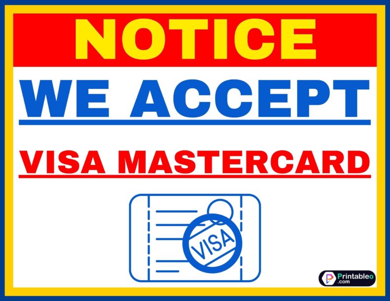 We Accept Visa Mastercard Sign