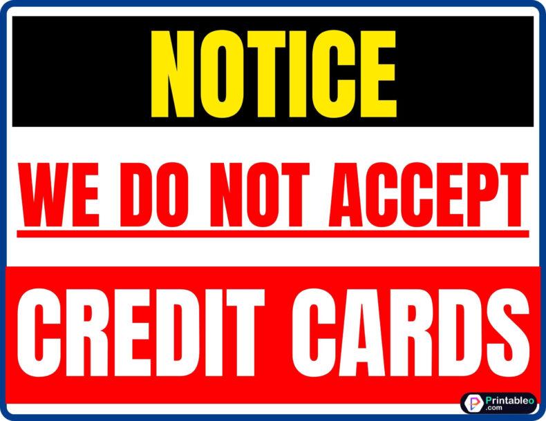 We Do Not Accept Credit Cards Sign