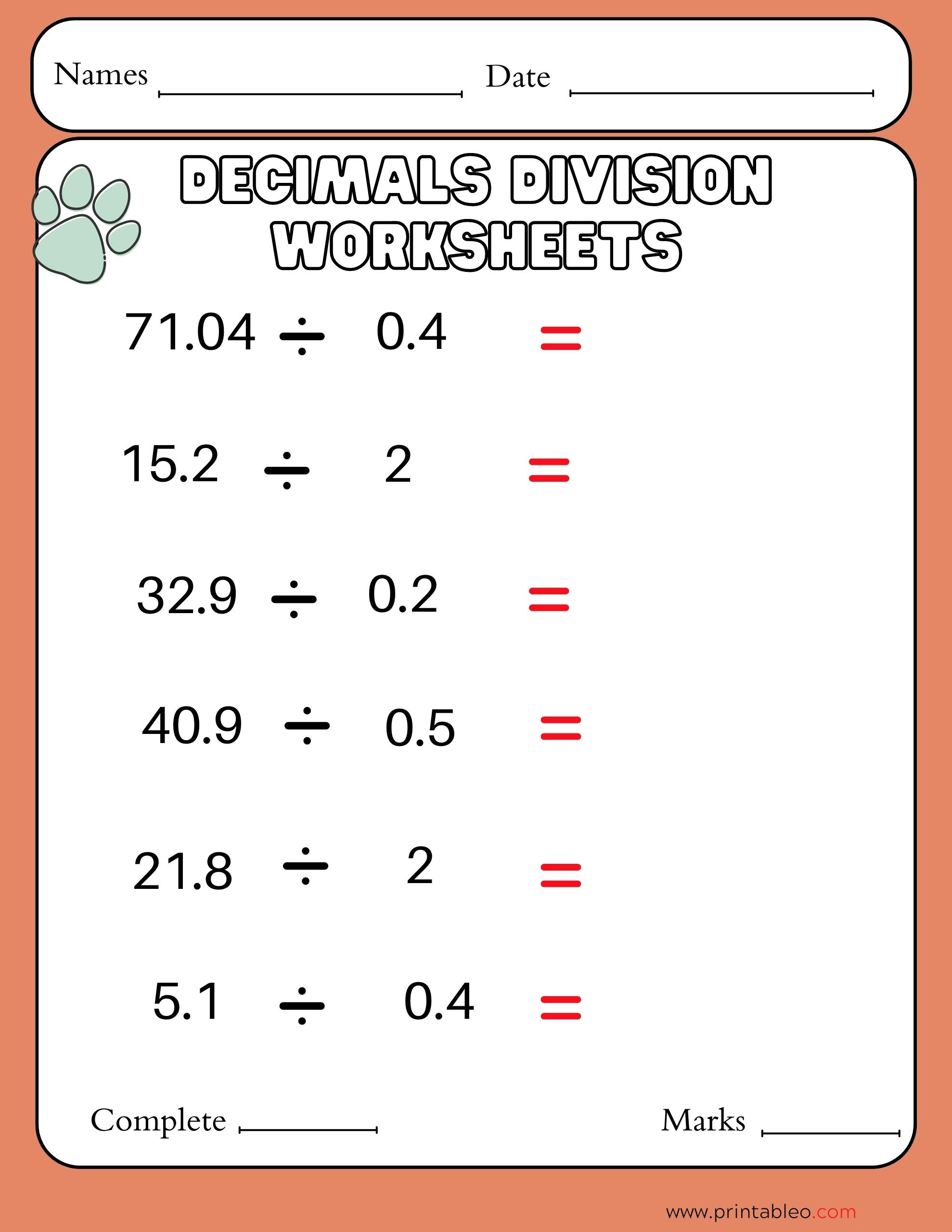 41+ Decimal Division Number Worksheet With Lesson Plan
