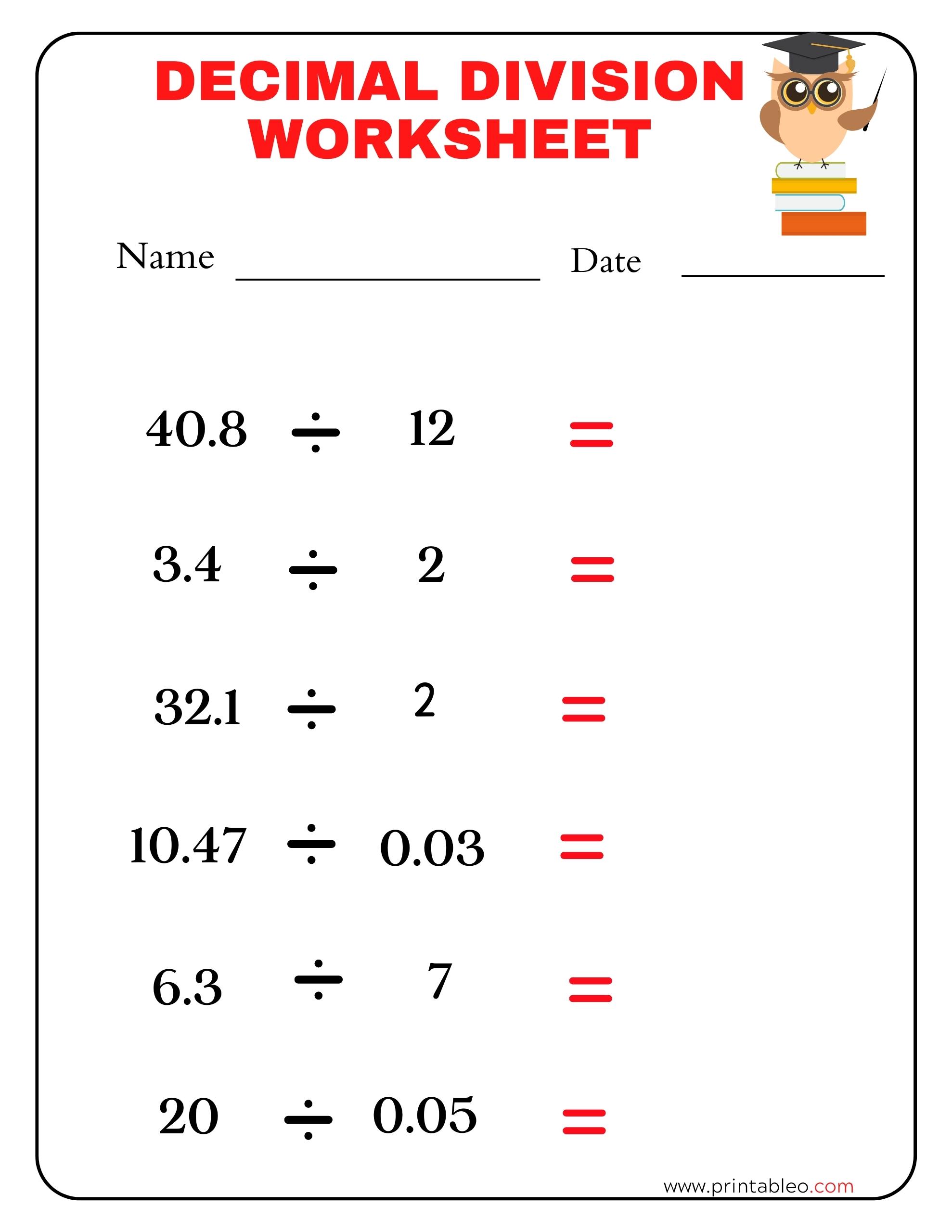 41+ Decimal Division Number Worksheet With Lesson Plan