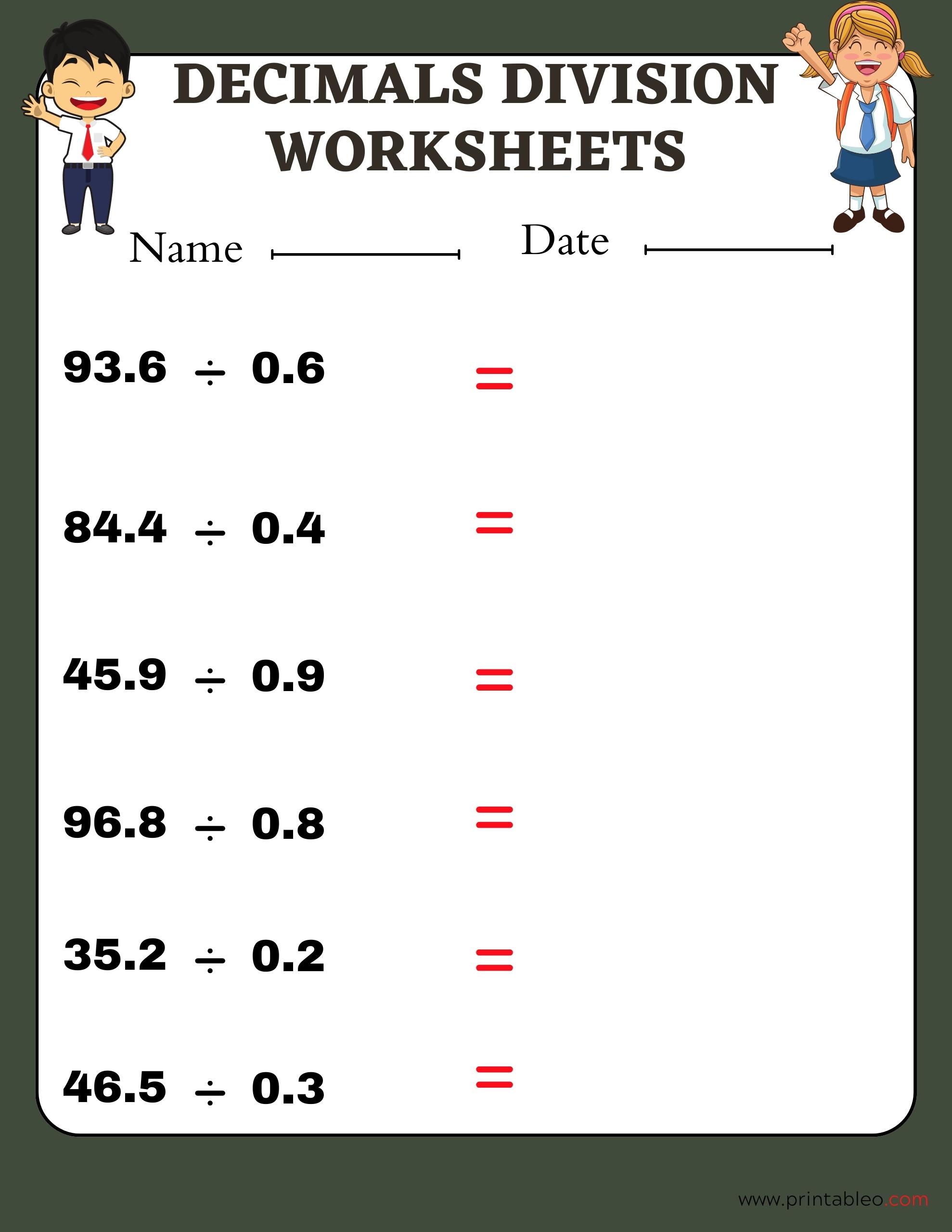 41+ Decimal Division Number Worksheet With Lesson Plan