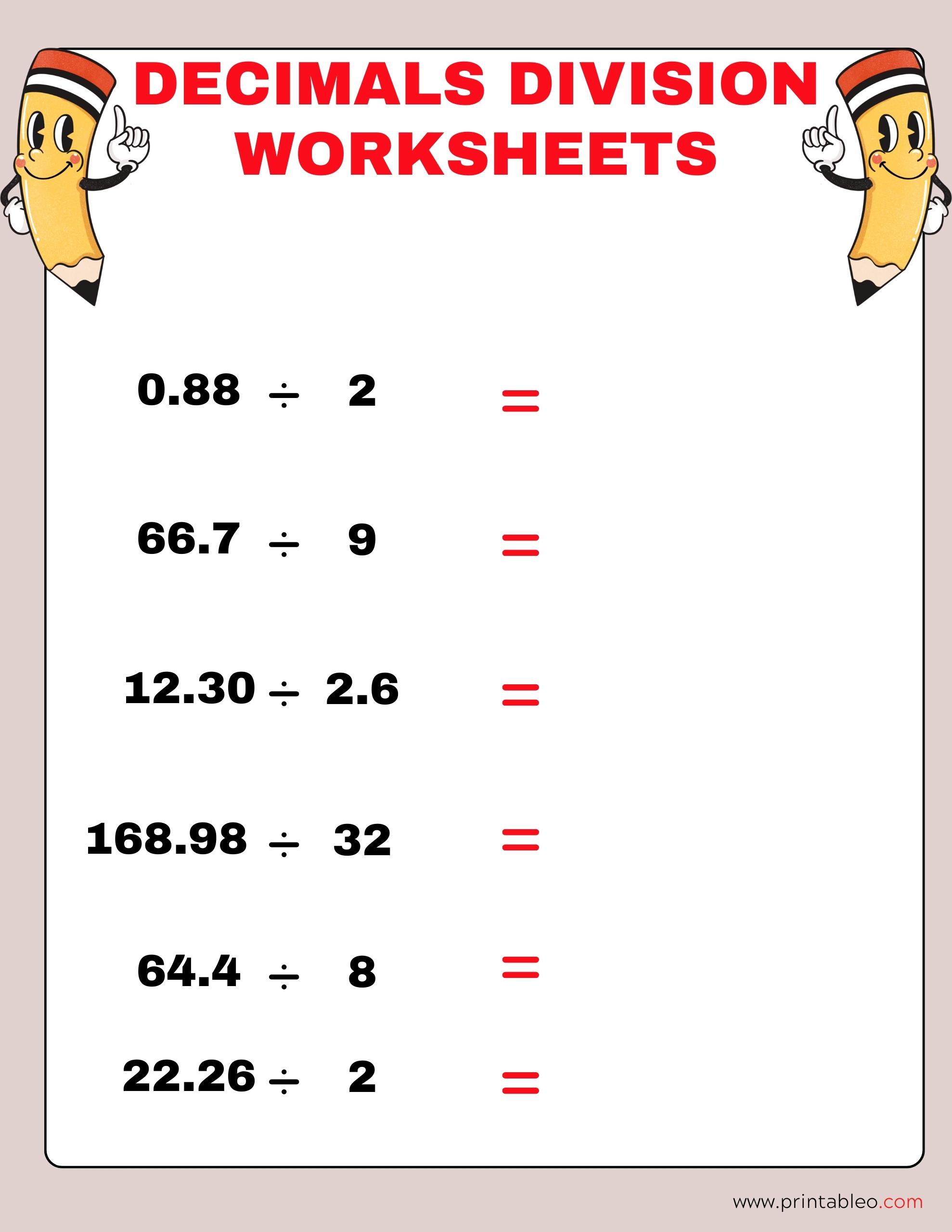 41+ Decimal Division Number Worksheet With Lesson Plan