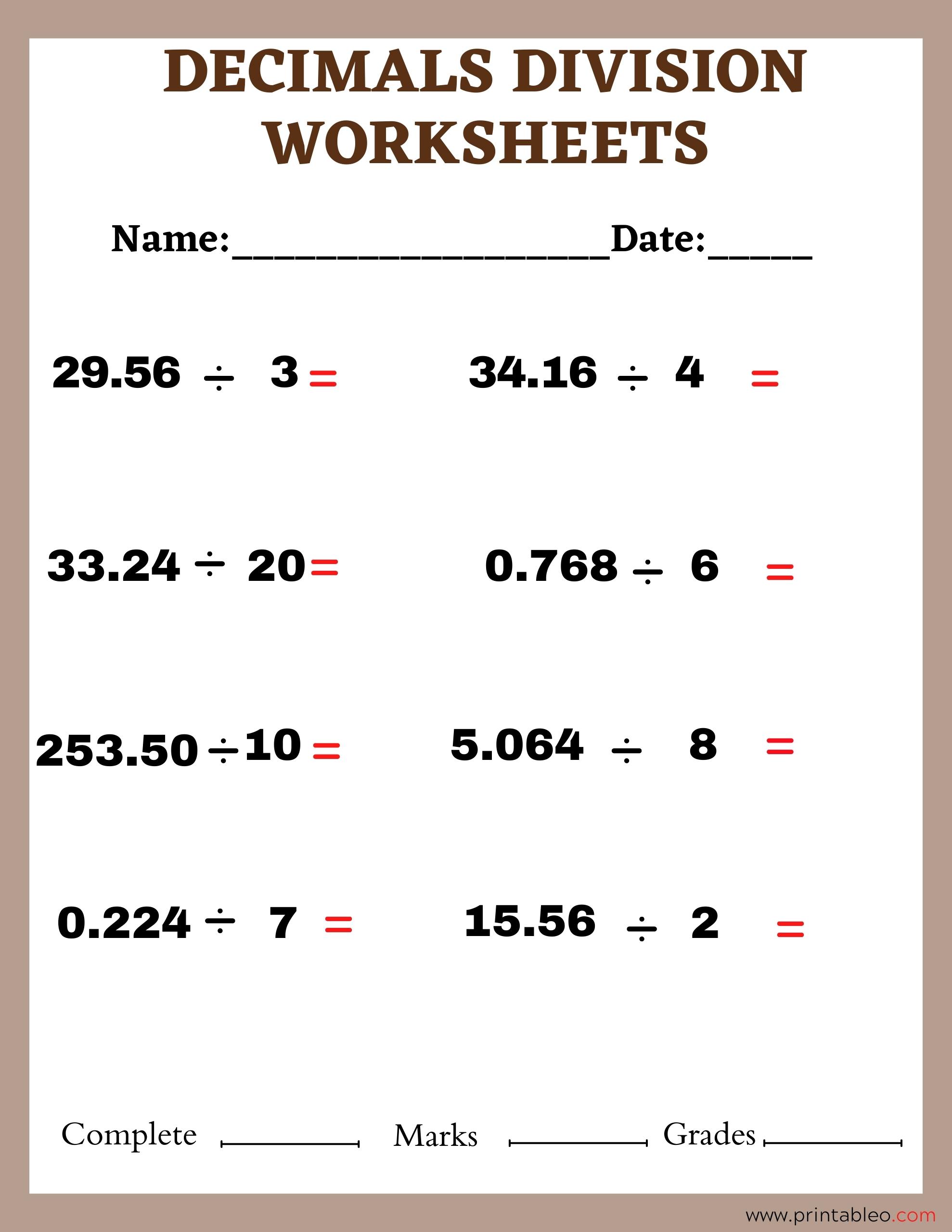 41+ Decimal Division Number Worksheet With Lesson Plan